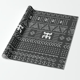 Black and white tribal ethnic pattern with geometr wrapping paper