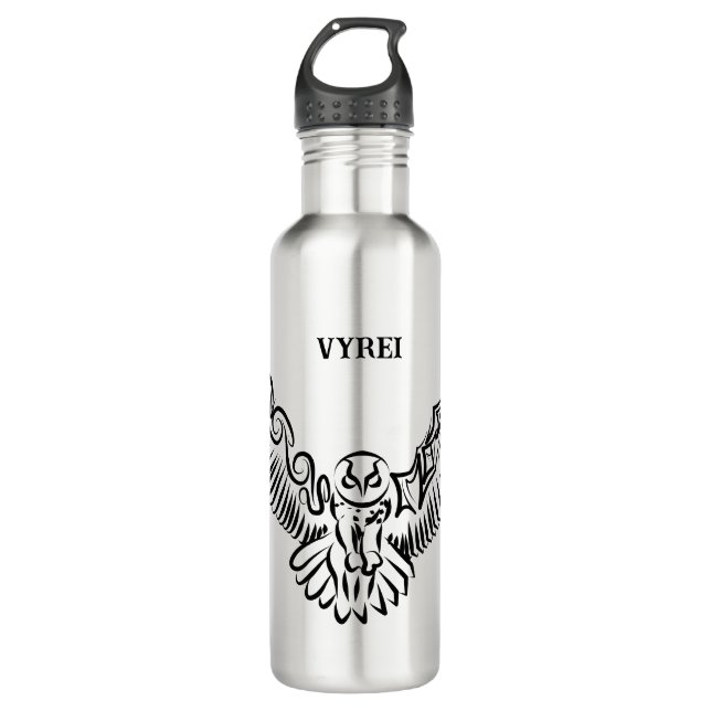 Black and White Tribal Flying Owl 710 Ml Water Bottle (Front)