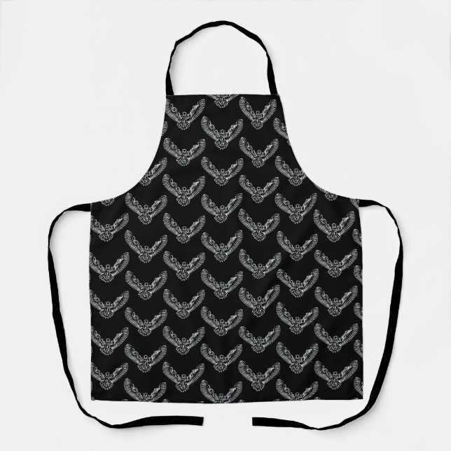 Black and White Tribal Flying Owl Apron (Front)