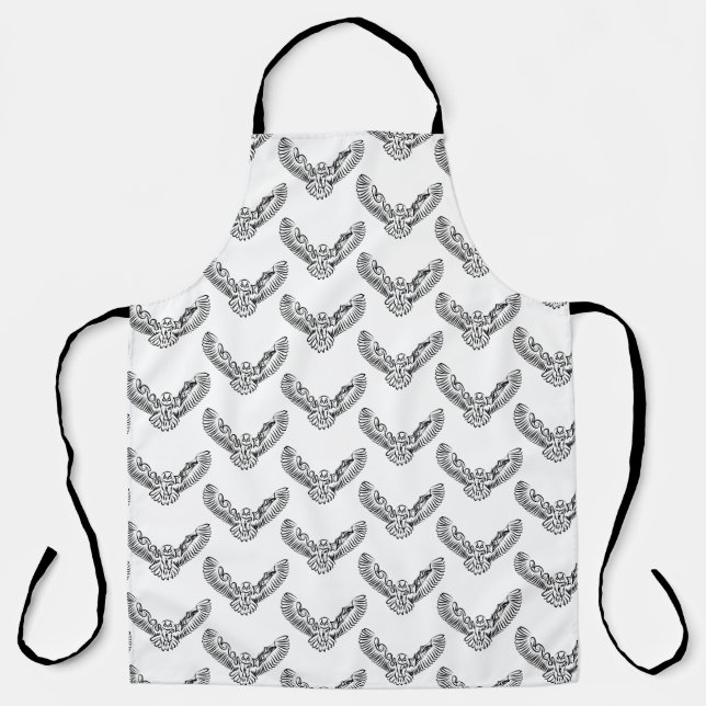 Black and White Tribal Flying Owl Apron (Front)