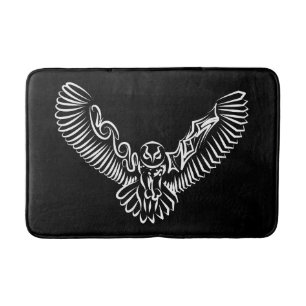 Black and White Tribal Flying Owl Bath Mat