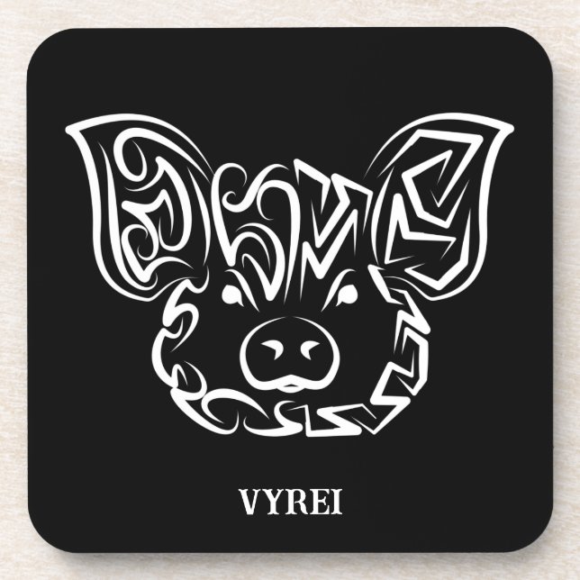 Black and White Tribal Flying Owl Beverage Coaster (Front)