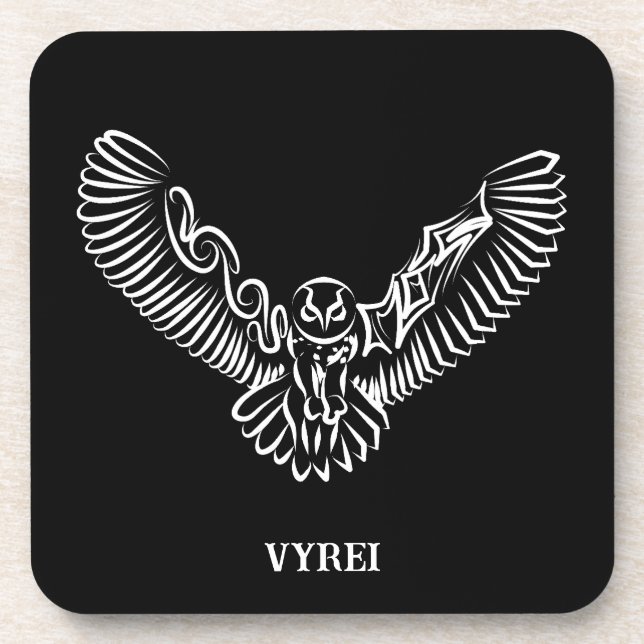 Black and White Tribal Flying Owl Coaster (Front)