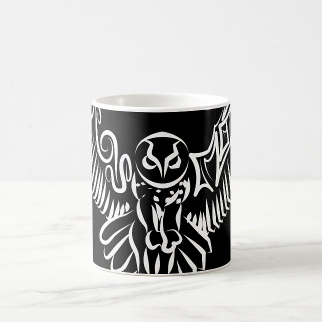 Black and White Tribal Flying Owl Coffee Mug (Center)