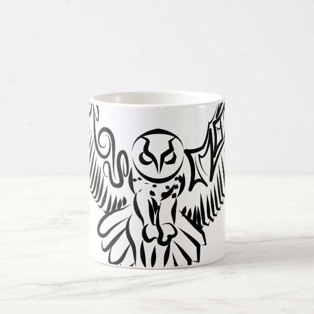 Black and White Tribal Flying Owl Coffee Mug (Center)