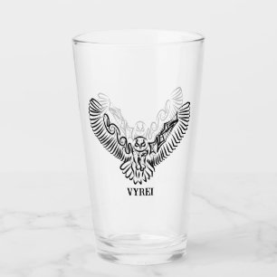 Black and White Tribal Flying Owl Glass