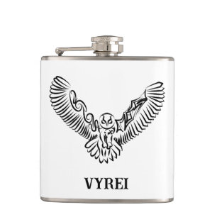 Black and White Tribal Flying Owl Hip Flask