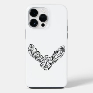 Black and White Tribal Flying Owl iPhone 14 Pro Max Case