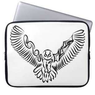 Black and White Tribal Flying Owl Laptop Sleeve