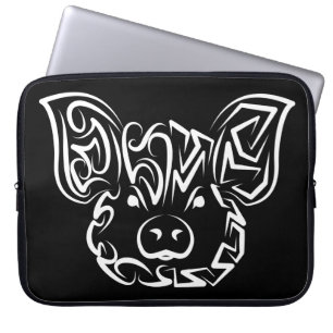 Black and White Tribal Flying Owl Laptop Sleeve