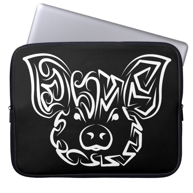 Black and White Tribal Flying Owl Laptop Sleeve (Front)
