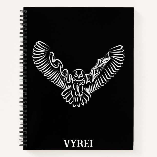 Black and White Tribal Flying Owl Notebook (Front)