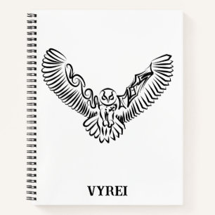Black and White Tribal Flying Owl Notebook