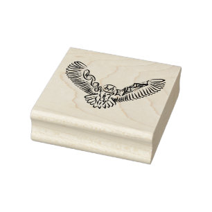 Black and White Tribal Flying Owl Rubber Stamp