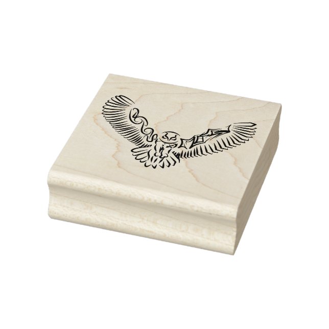 Black and White Tribal Flying Owl Rubber Stamp (Stamp)