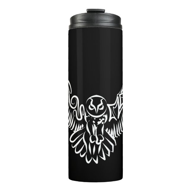 Black and White Tribal Flying Owl Thermal Tumbler (Front)