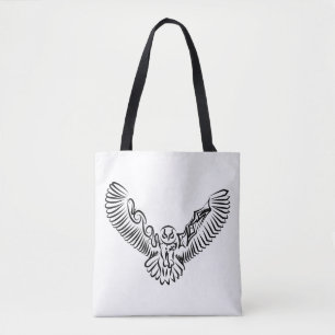 Black and White Tribal Flying Owl Tote Bag