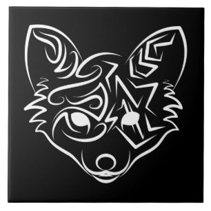 Black and White Tribal Fox Ceramic Tile