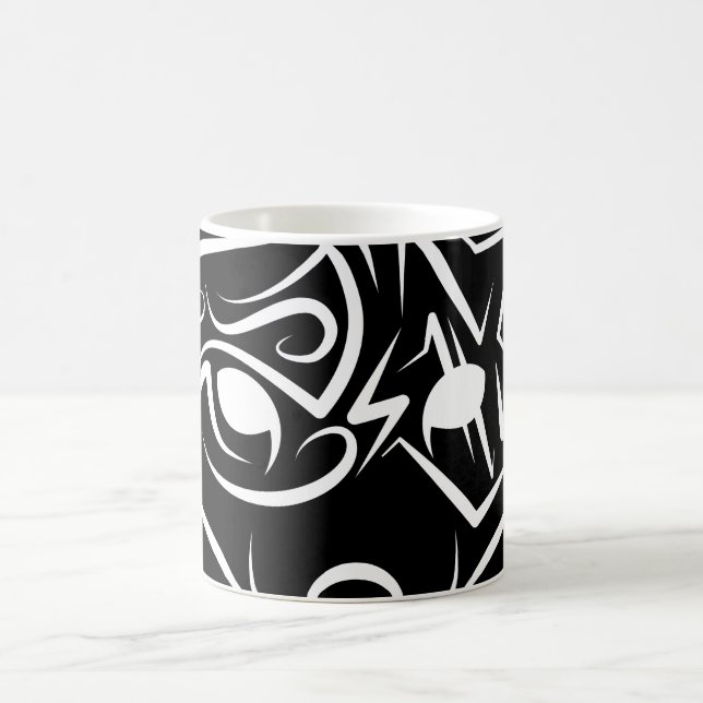 Black and White Tribal Fox Coffee Mug (Center)