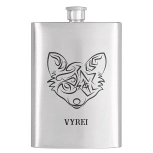 Black and White Tribal Fox Hip Flask