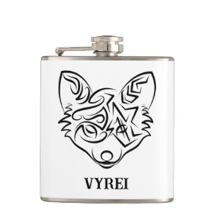 Black and White Tribal Fox Hip Flask