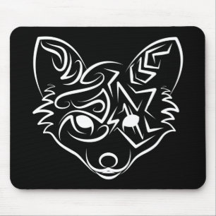 Black and White Tribal Fox Mouse Pad