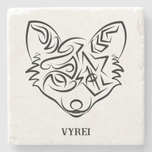 Black and White Tribal Fox Stone Coaster