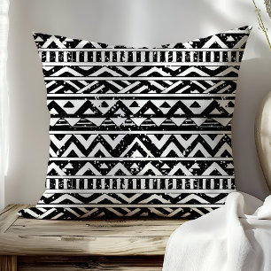Black and White Tribal Geometric Aztec Pattern Cushion
