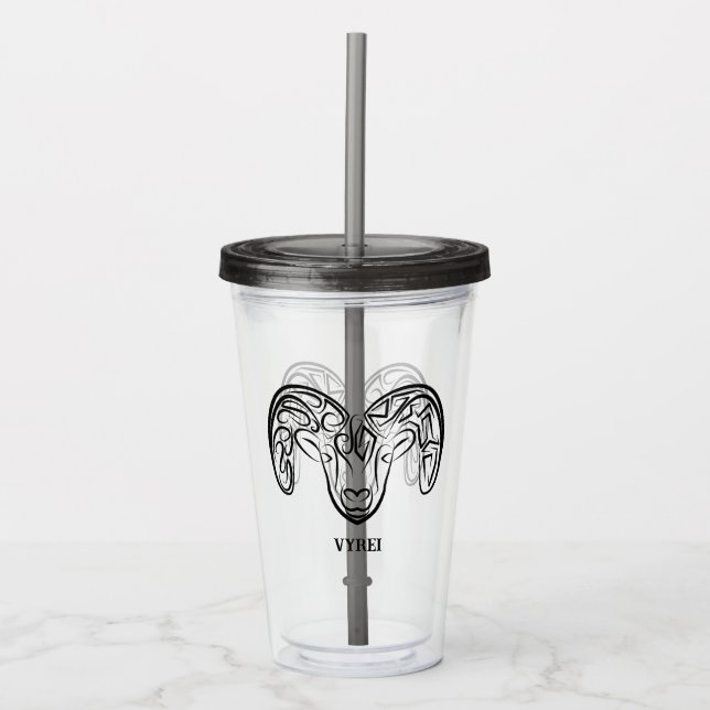 Black and White Tribal Goat / Sheep Acrylic Tumbler (Front)