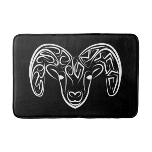 Black and White Tribal Goat / Sheep Bath Mat