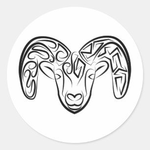 Black and White Tribal Goat / Sheep Classic Round Sticker
