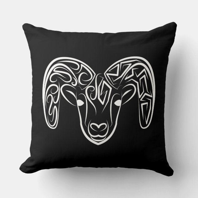 Black and White Tribal Goat / Sheep Cushion (Front)