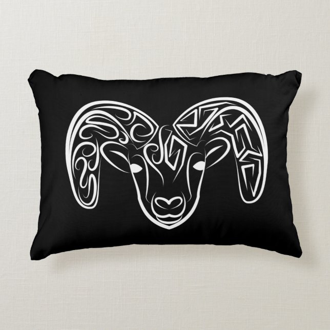 Black and White Tribal Goat / Sheep Decorative Cushion (Front)