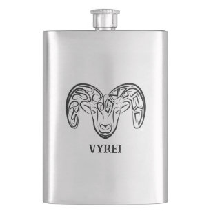 Black and White Tribal Goat / Sheep Hip Flask