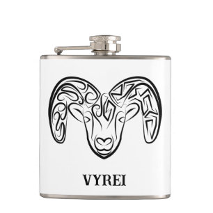 Black and White Tribal Goat / Sheep Hip Flask