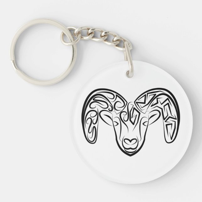 Black and White Tribal Goat / Sheep Key Ring (Front)