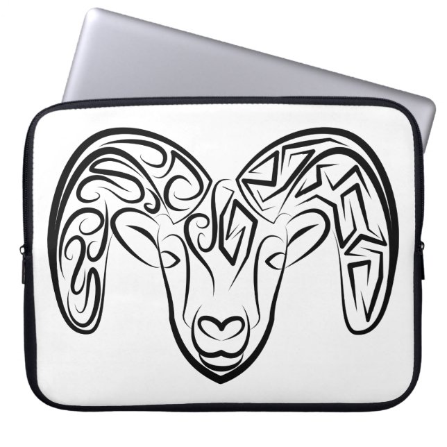 Black and White Tribal Goat / Sheep Laptop Sleeve (Front)
