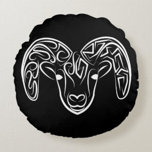 Black and White Tribal Goat / Sheep Round Cushion