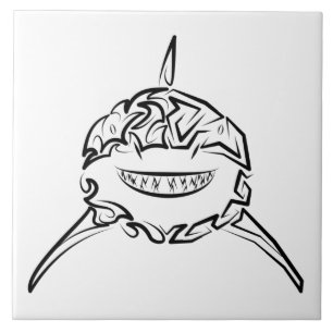 Black and White Tribal Great White Shark Ceramic Tile