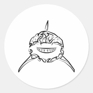 Black and White Tribal Great White Shark Classic Round Sticker