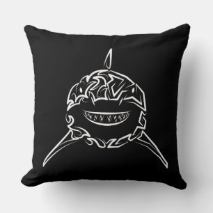Black and White Tribal Great White Shark Cushion