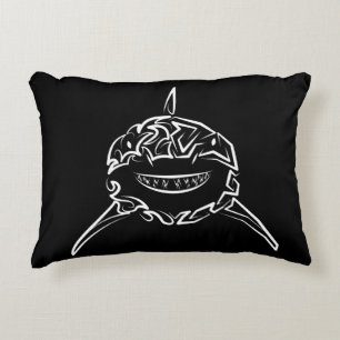 Black and White Tribal Great White Shark Decorative Cushion