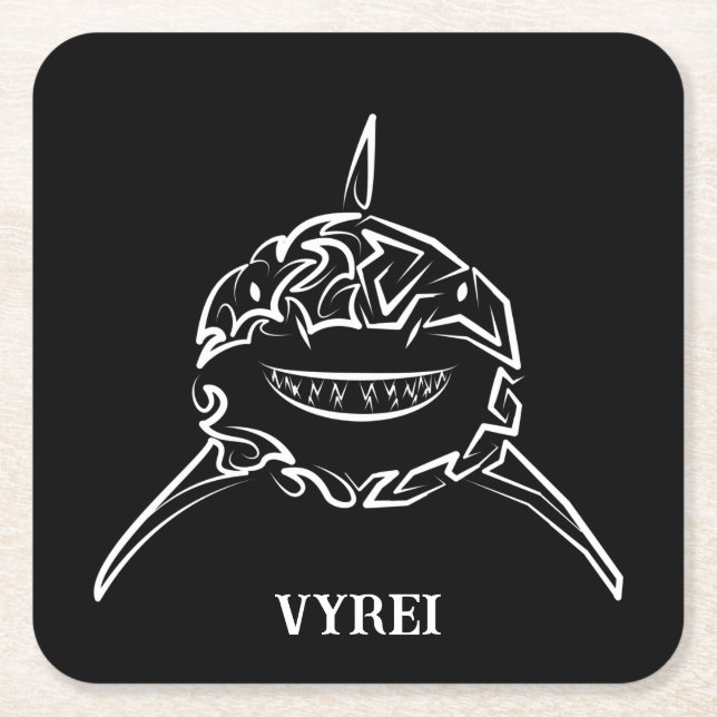 Black and White Tribal Great White Shark Square Paper Coaster (Front)