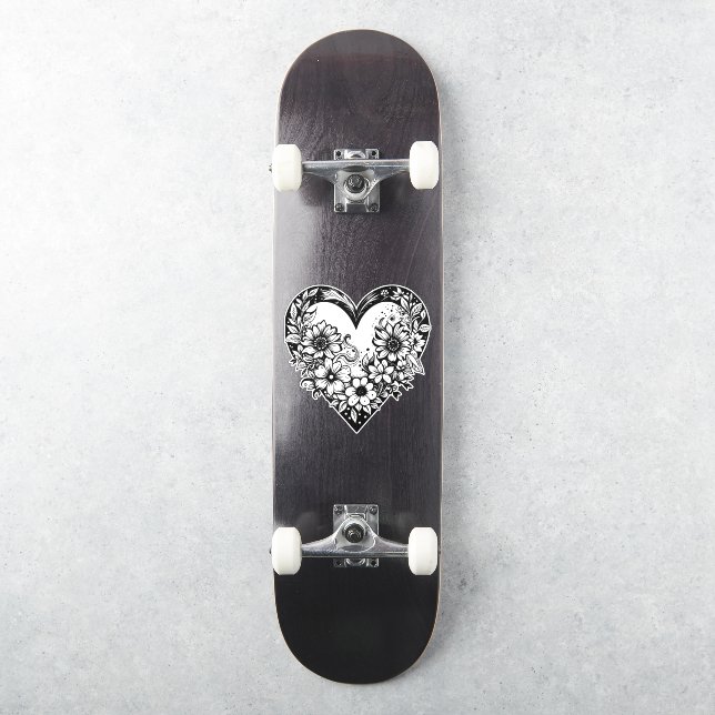 Black and White Tribal Heart (Skateboard)