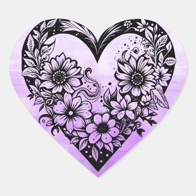 Black and White Tribal Heart Heart Sticker (Front)