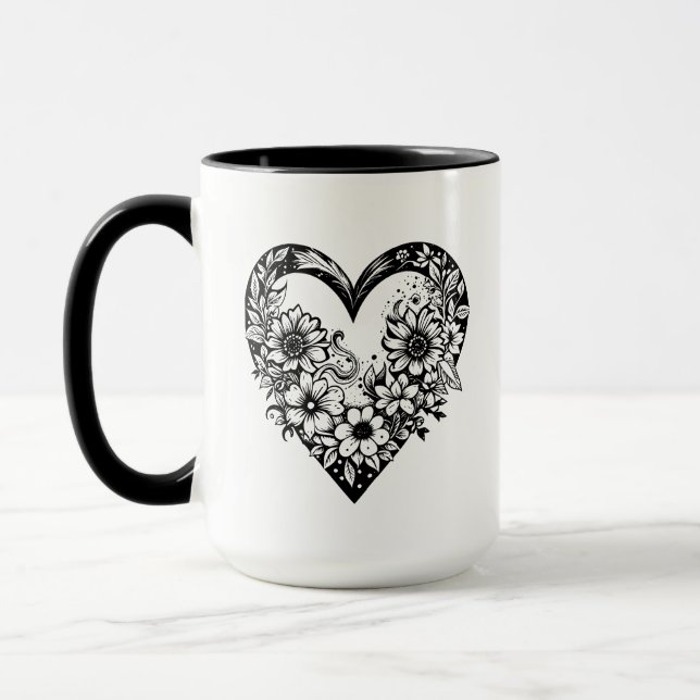 Black and White Tribal Heart Personalised Mug (Left)
