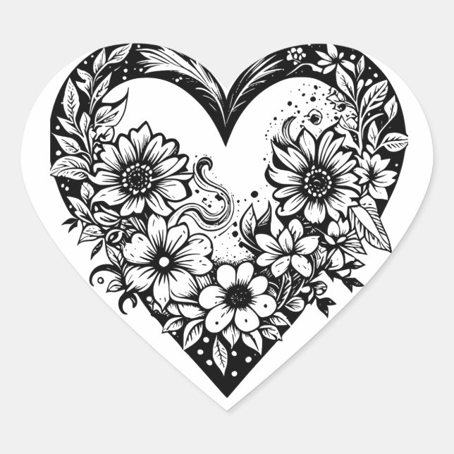 Black and White Tribal Heart Sticker (Front)