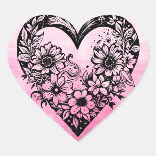 Black and White Tribal Heart Sticker