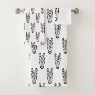 Black and White Tribal Horse Bath Towel Set