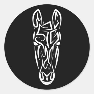 Black and White Tribal Horse Classic Round Sticker